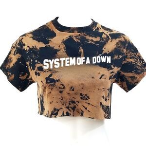 SYSTEM OF A DOWN Rock Band Acid Wash Cropped Crop Top Band Tee Hip Hop Rap Tee